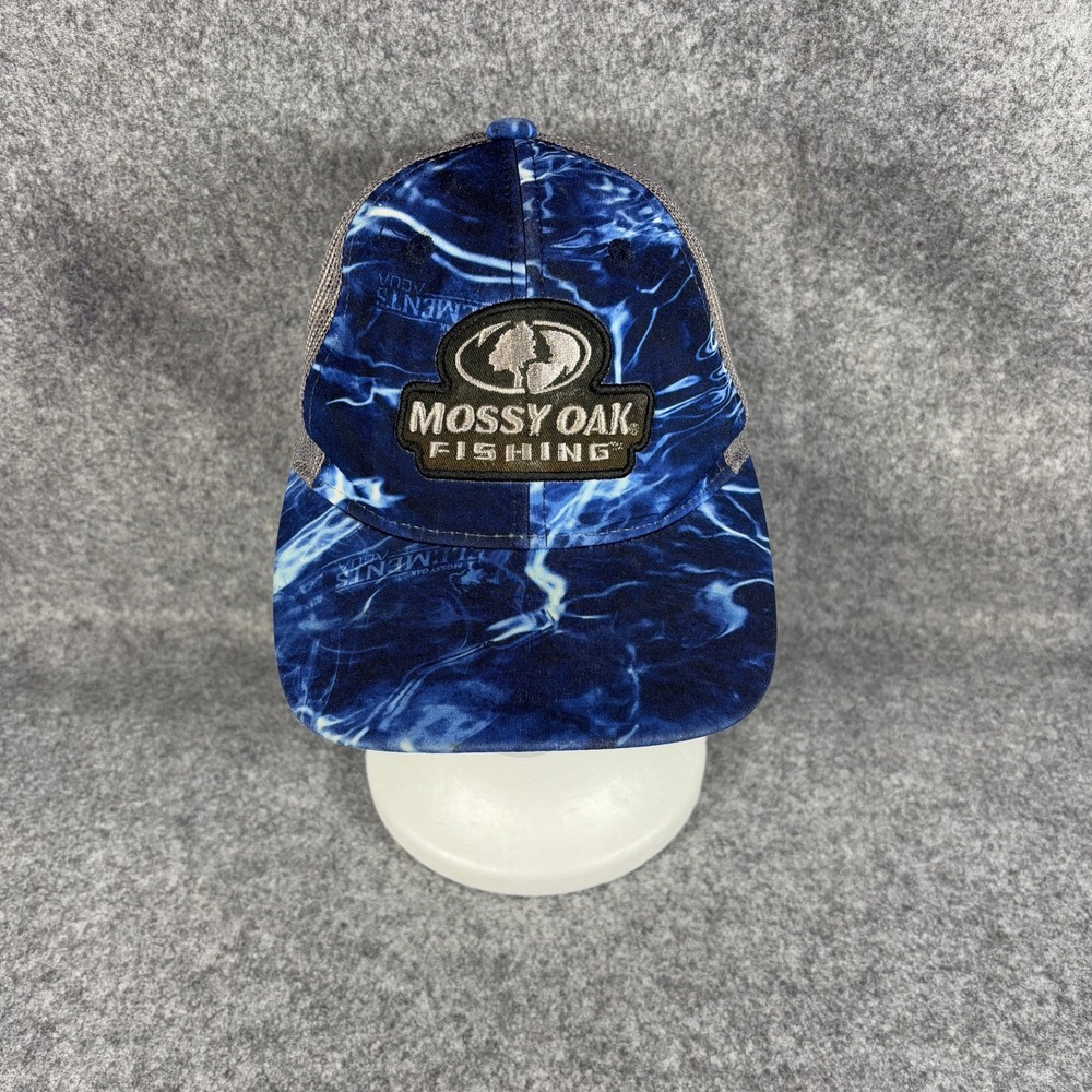 Mossy Oak Fishing Trucker Hat OSFM Blue Elements Aqua Camo Mesh Snapback Cap